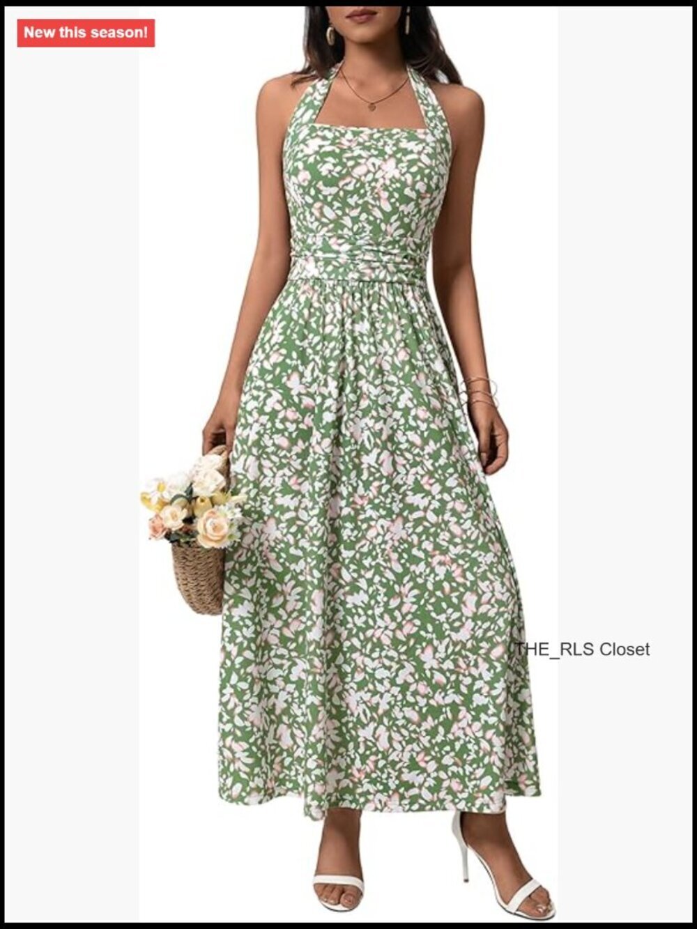 Polyester Spandex Maxi Dress with Pockets Halter Tie A-Line